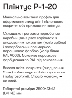Алюмінієвий прихований плінтус Р-1-20С RAL9003 Білий 2,5м