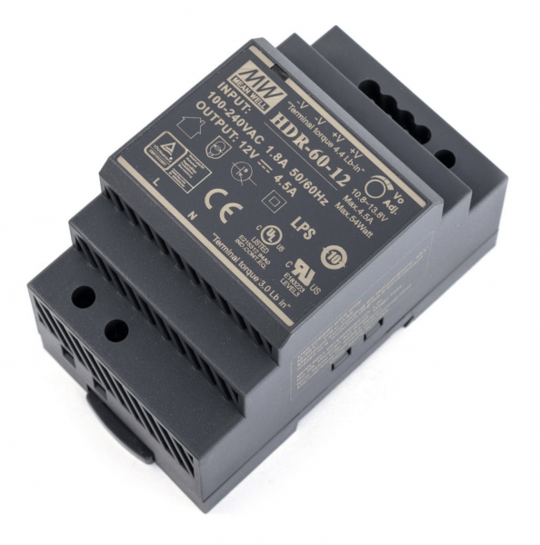 Блок живлення HDR-60-12 54Вт 12В 4,5A IP20 на DIN-рейку