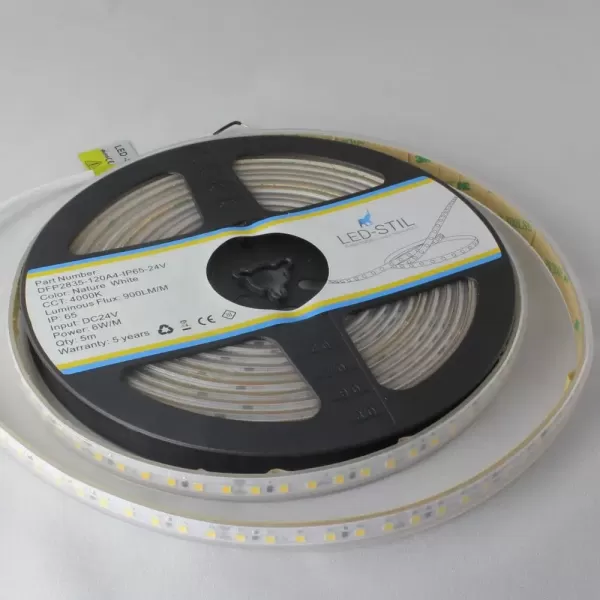 LED стрічка 24В DFN2835H-128B-IP65-NW 128-2835-24В-IP65 12Вт 2000Лм Білий Нейтральний 4000K CRI 85+ 12мм