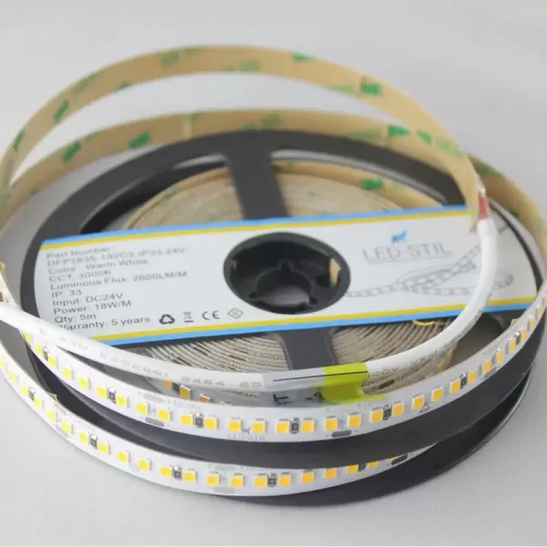 LED стрічка 24В DFP2835-192C3-IP33-24В 192-2835-24В-IP33 18Вт 2600Лм Білий Теплий 3000K CRI 80 10мм