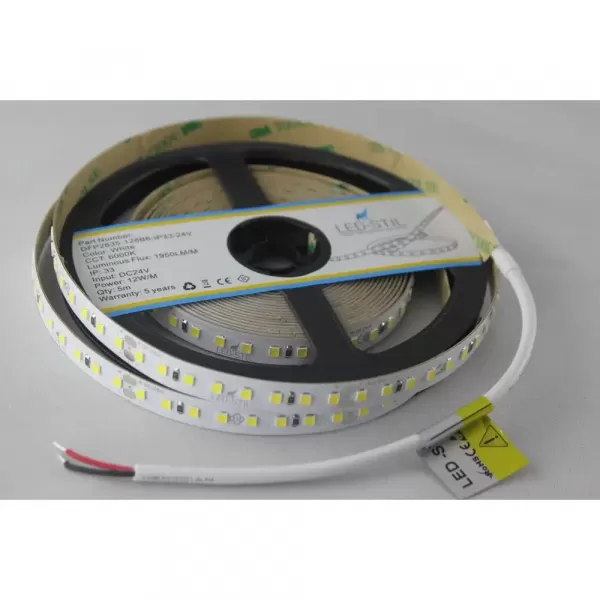 LED стрічка 24В DFP2835-128B6-IP33-24В 128-2835-24В-IP33 12Вт 1950Лм Білий Холодний 6000K CRI 85+ 10мм