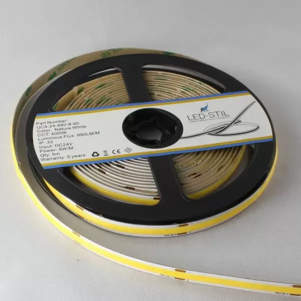 LED стрічка 24В UC4-24-480-8-90 480-COB 9Вт 900Лм Білий Нейтральний 4000K CRI 90+ IP33 8мм