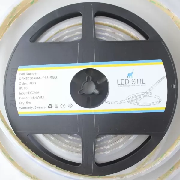 LED стрічка 24В DFN5050-60A-IP68-RGB-24В 60-5050-24В-IP68 14,4Вт RGB CRI 80 12мм