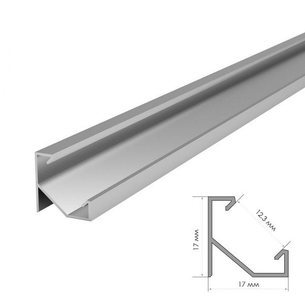 Профіль для LED стрічки кутовий ПФ-20 17-17-2000мм з росіювачем