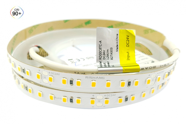 LED стрічка 24В 2835-128-IP20-WW-10-24 RD00C8TC-A 12Вт 1356Лм Білий Теплий 2700K CRI90 10мм