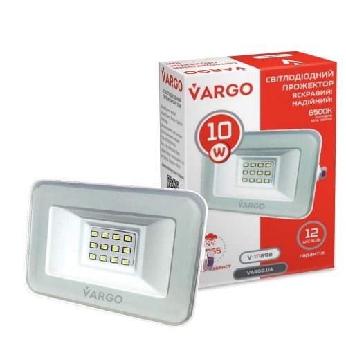 LED прожектор VARGO 10Вт 220В 900lm 6500K Білий